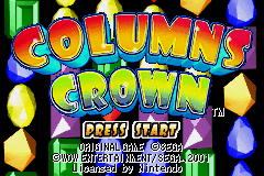 Columns Crown title screen for GameBoy Advance